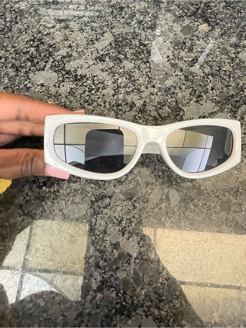 Yves Saint Lauren White Rectangular Retro Sunglasses